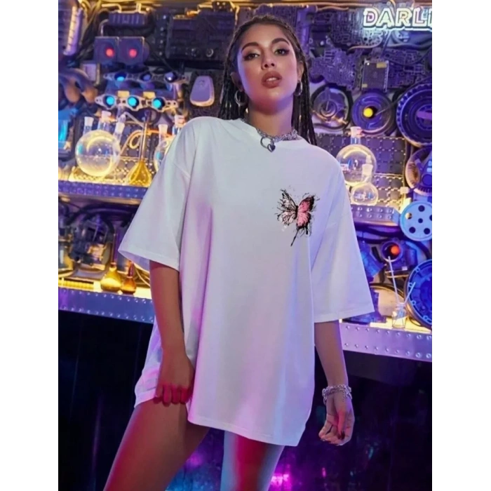 MARSiLYAN- Unisex Baskılı Oversize T-Shirt - Beyaz