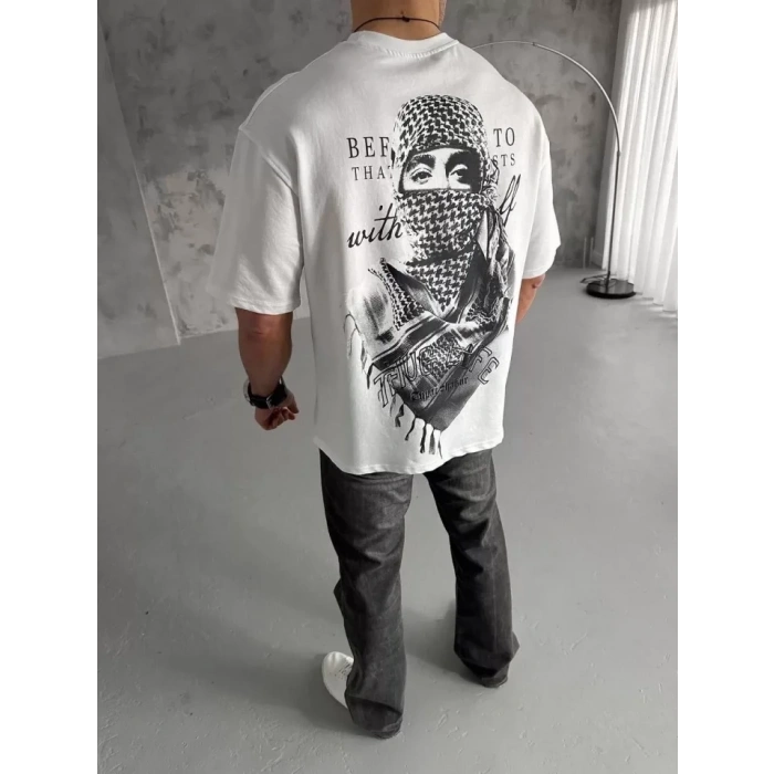 MARSiLYAN- Unisex Baskılı Oversize T-Shirt - Beyaz
