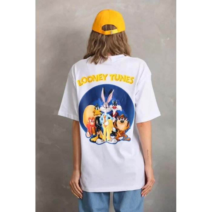 MARSiLYAN- Unisex Baskılı Oversize T-Shirt - Beyaz