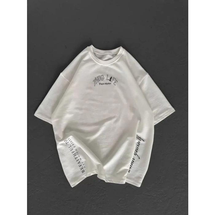 MARSiLYAN- Unisex Baskılı Oversize T-Shirt - Beyaz