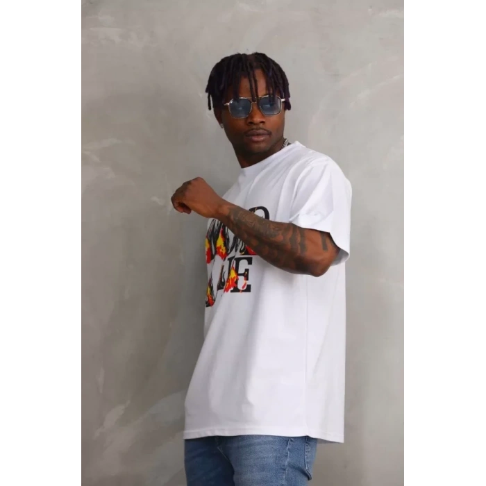 MARSiLYAN- Unisex Baskılı Oversize T-Shirt - Beyaz