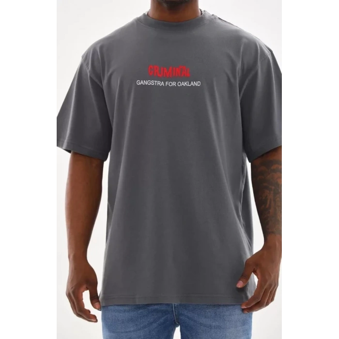 MARSiLYAN- Unisex Baskılı Oversize T-Shirt - Füme