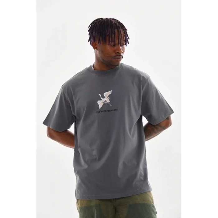 MARSiLYAN- Unisex Baskılı Oversize T-Shirt - Füme