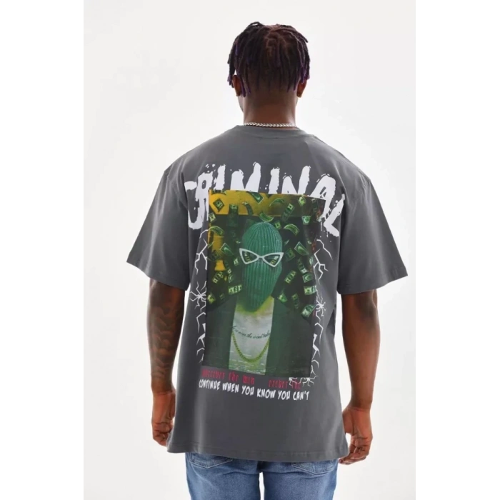 MARSiLYAN- Unisex Baskılı Oversize T-Shirt - Füme