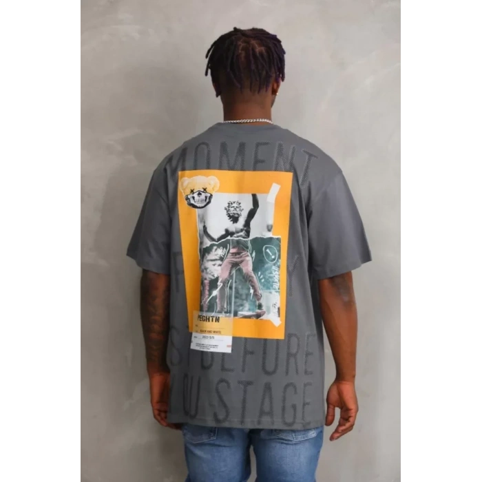 MARSiLYAN- Unisex Baskılı Oversize T-Shirt - Füme