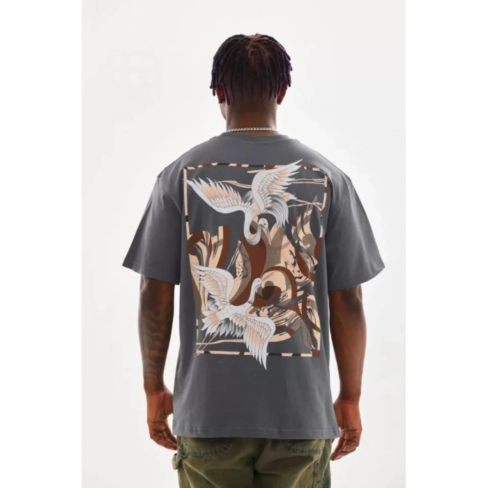 MARSiLYAN- Unisex Baskılı Oversize T-Shirt - Füme