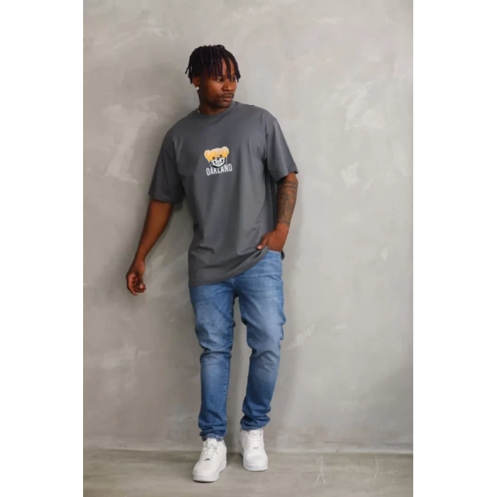 MARSiLYAN- Unisex Baskılı Oversize T-Shirt - Füme