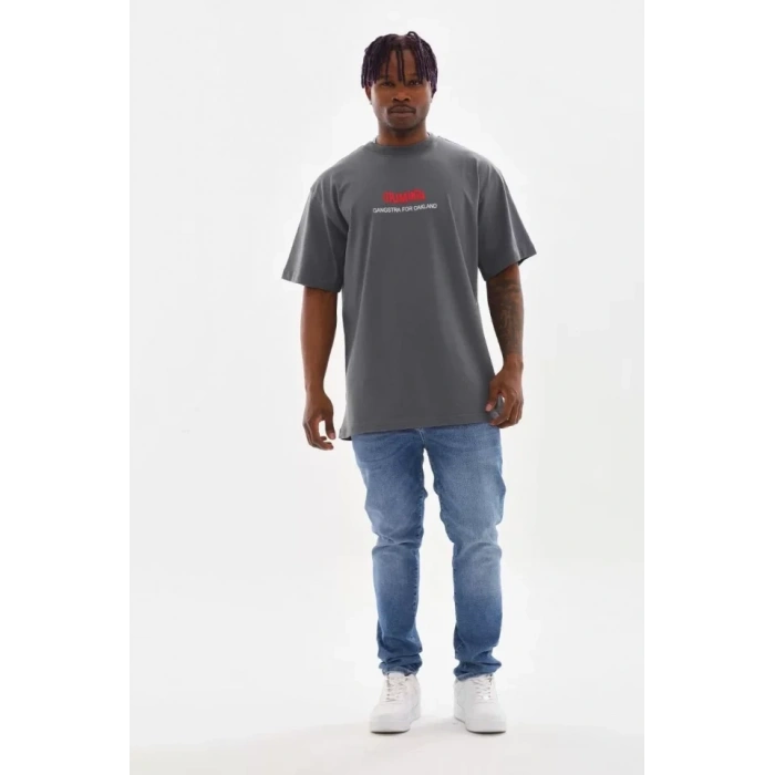MARSiLYAN- Unisex Baskılı Oversize T-Shirt - Füme