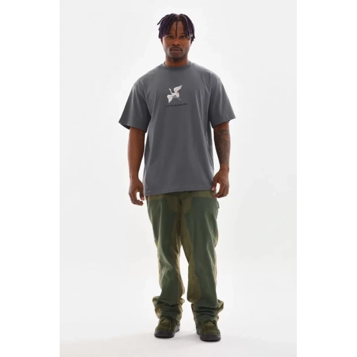 MARSiLYAN- Unisex Baskılı Oversize T-Shirt - Füme