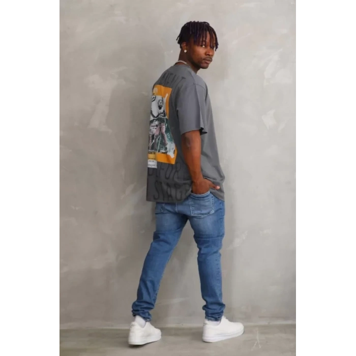 MARSiLYAN- Unisex Baskılı Oversize T-Shirt - Füme