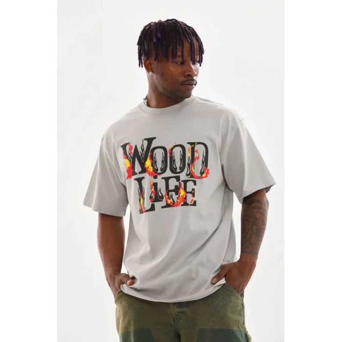 MARSiLYAN- Unisex Baskılı Oversize T-Shirt - Gri