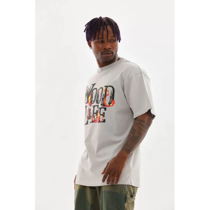 MARSiLYAN- Unisex Baskılı Oversize T-Shirt - Gri