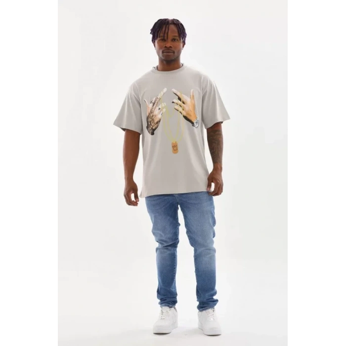 MARSiLYAN- Unisex Baskılı Oversize T-Shirt - Gri