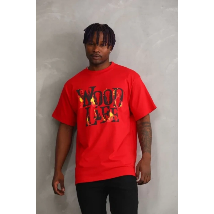 MARSiLYAN- Unisex Baskılı Oversize T-Shirt - Kırmızı