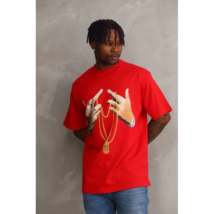 MARSiLYAN- Unisex Baskılı Oversize T-Shirt - Kırmızı