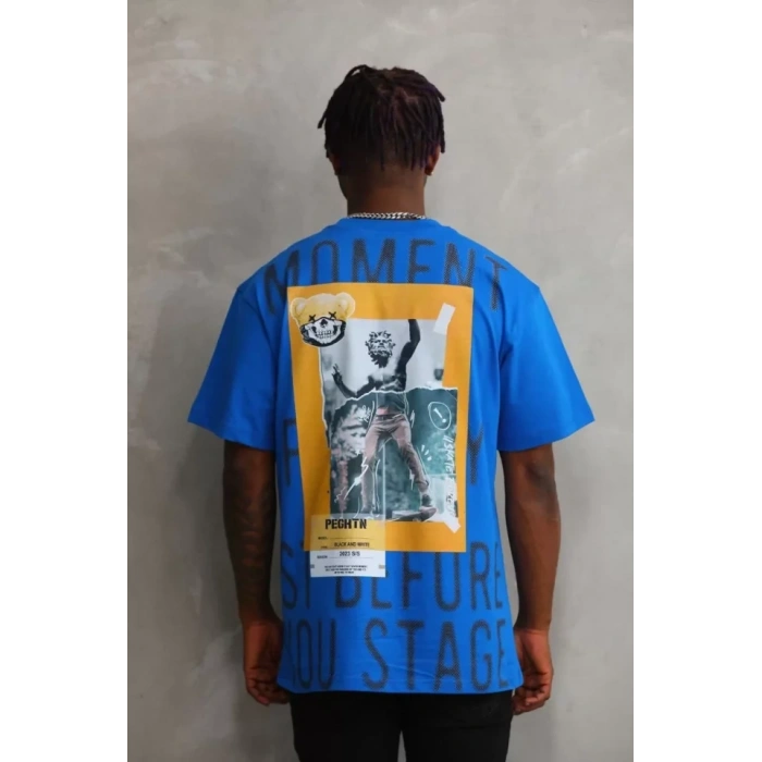 MARSiLYAN- Unisex Baskılı Oversize T-Shirt - Mavi