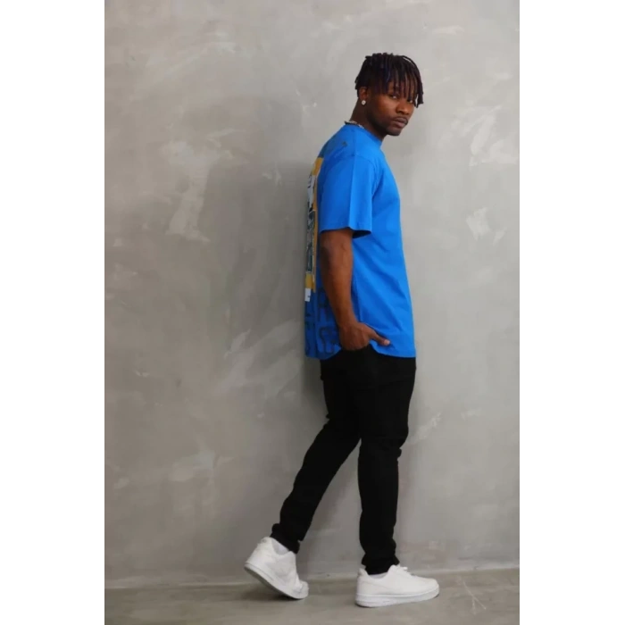 MARSiLYAN- Unisex Baskılı Oversize T-Shirt - Mavi