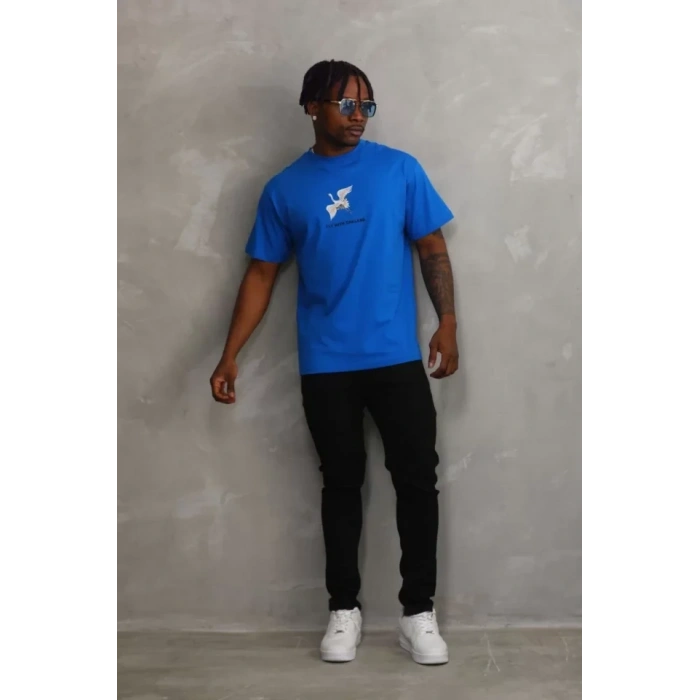 MARSiLYAN- Unisex Baskılı Oversize T-Shirt - Mavi