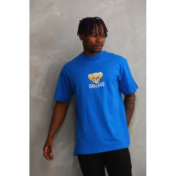 MARSiLYAN- Unisex Baskılı Oversize T-Shirt - Mavi