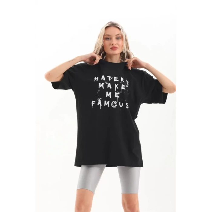 MARSiLYAN- Unisex Baskılı Oversize T-Shirt - Siyah
