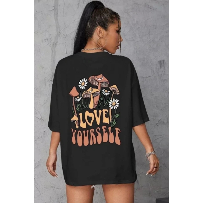 MARSiLYAN- Unisex Baskılı Oversize T-Shirt - Siyah