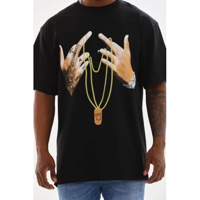 MARSiLYAN- Unisex Baskılı Oversize T-Shirt - Siyah