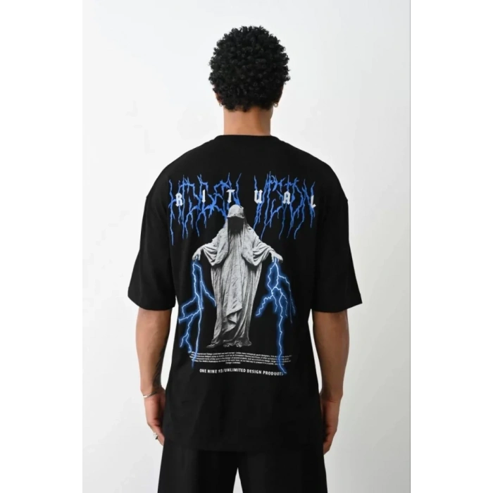 MARSiLYAN- Unisex Baskılı Oversize T-Shirt - Siyah