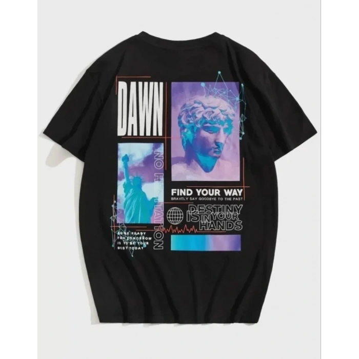 MARSiLYAN- Unisex Baskılı Oversize T-Shirt - Siyah