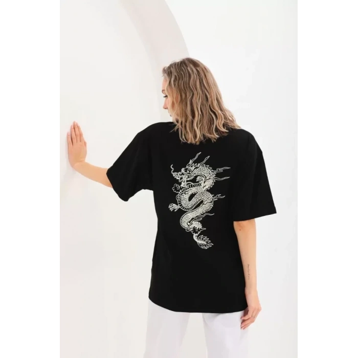 MARSiLYAN- Unisex Baskılı Oversize T-Shirt - Siyah