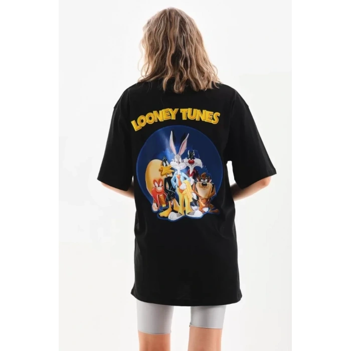 MARSiLYAN- Unisex Baskılı Oversize T-Shirt - Siyah