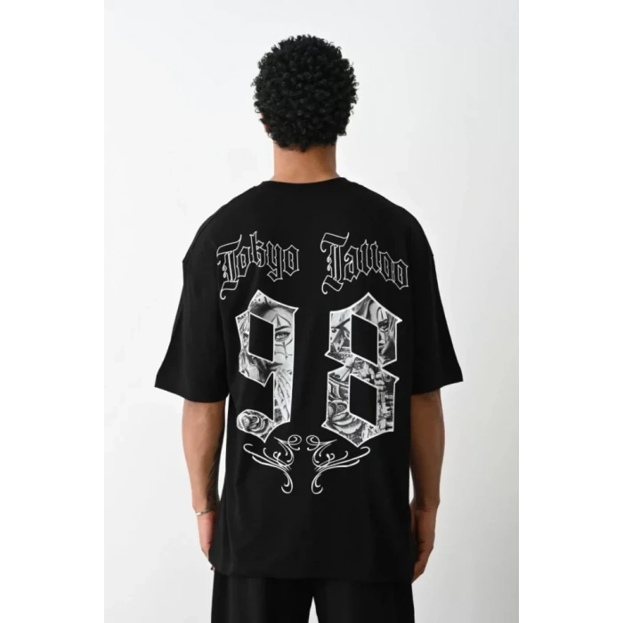 MARSiLYAN- Unisex Baskılı Oversize T-Shirt - Siyah