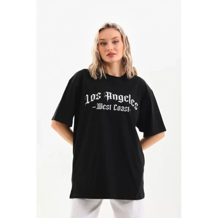 MARSiLYAN- Unisex Baskılı Oversize T-Shirt - Siyah