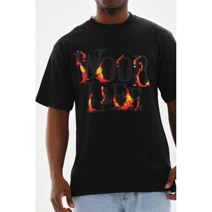 MARSiLYAN- Unisex Baskılı Oversize T-Shirt - Siyah