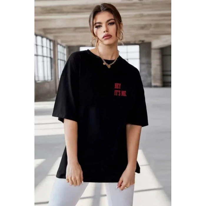 MARSiLYAN- Unisex Baskılı Oversize T-Shirt - Siyah