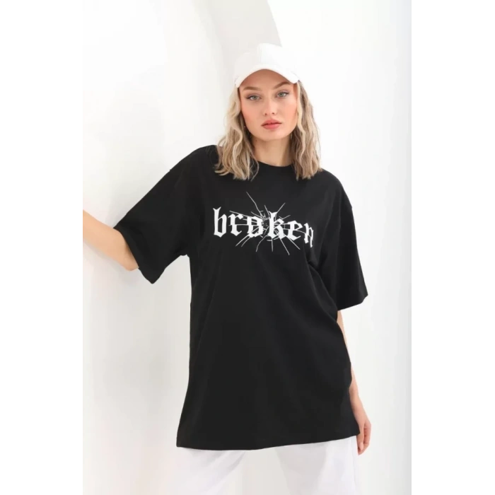 MARSiLYAN- Unisex Baskılı Oversize T-Shirt - Siyah