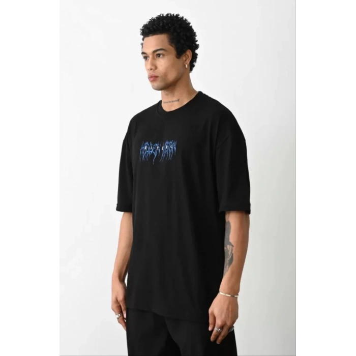 MARSiLYAN- Unisex Baskılı Oversize T-Shirt - Siyah