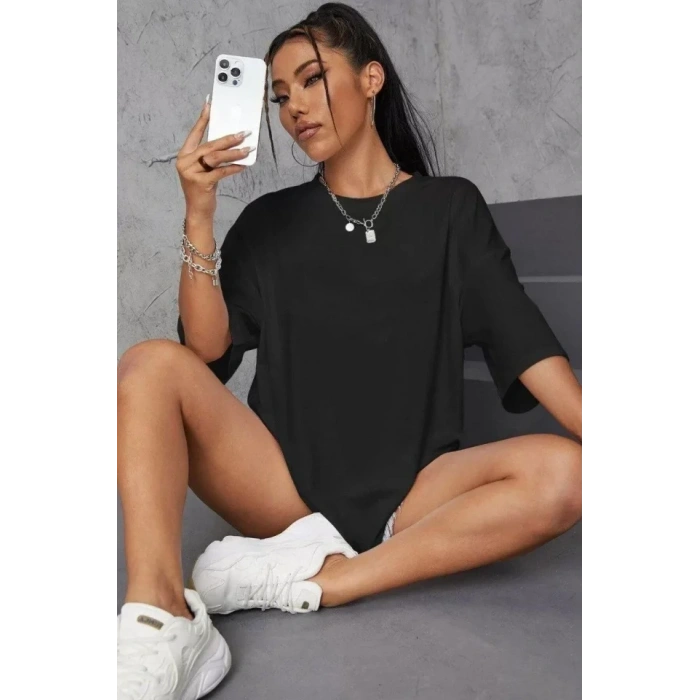 MARSiLYAN- Unisex Baskılı Oversize T-Shirt - Siyah