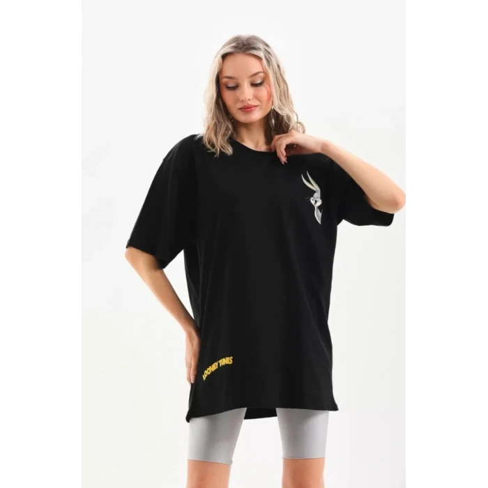 MARSiLYAN- Unisex Baskılı Oversize T-Shirt - Siyah