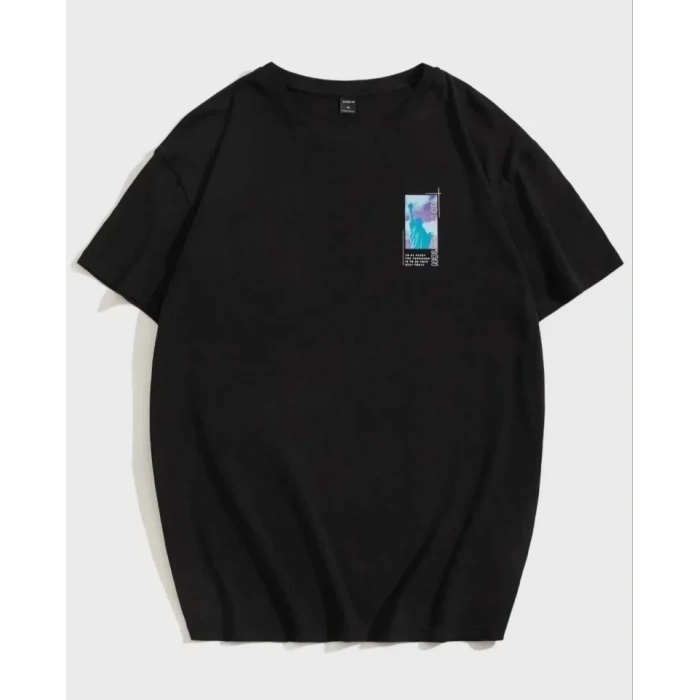 MARSiLYAN- Unisex Baskılı Oversize T-Shirt - Siyah