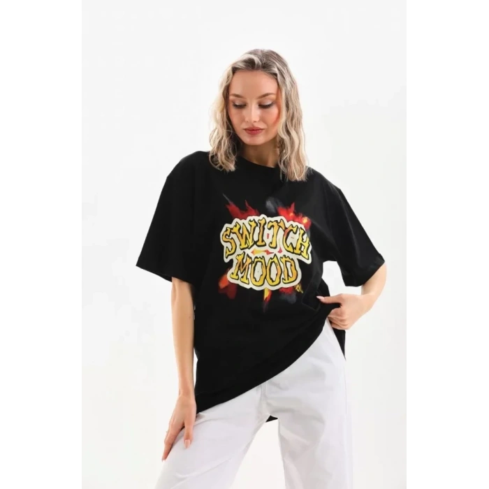MARSiLYAN- Unisex Baskılı Oversize T-Shirt - Siyah