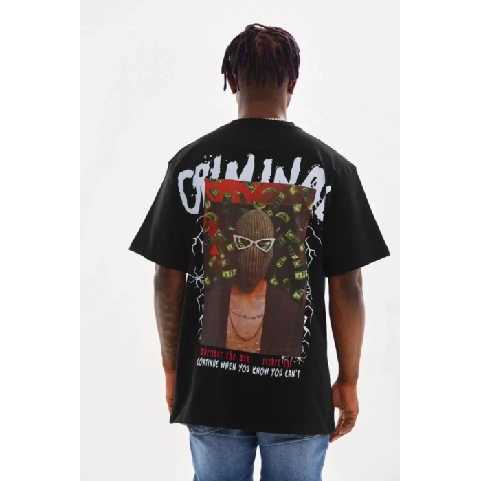 MARSiLYAN- Unisex Baskılı Oversize T-Shirt - Siyah