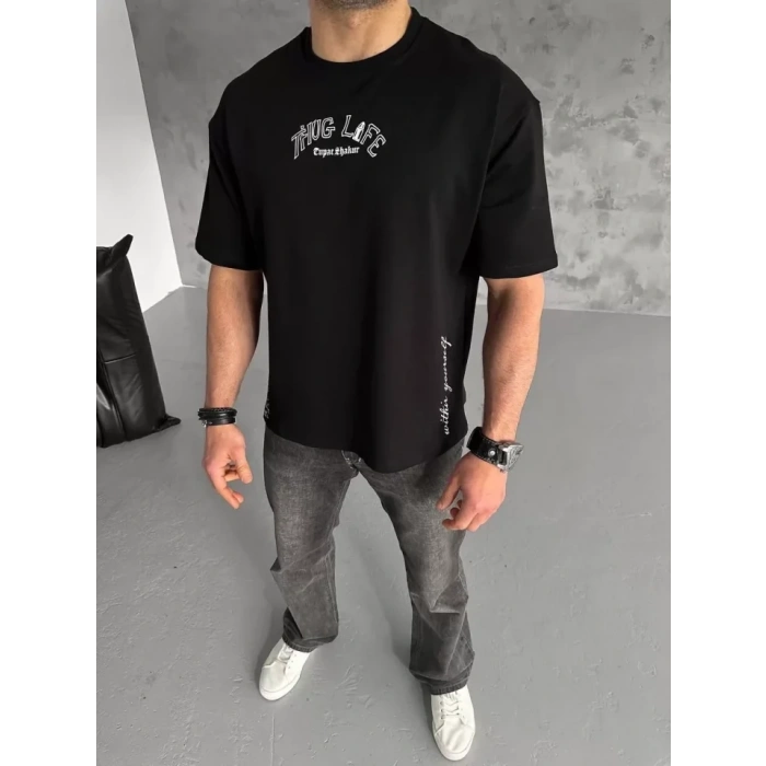 MARSiLYAN- Unisex Baskılı Oversize T-Shirt - Siyah