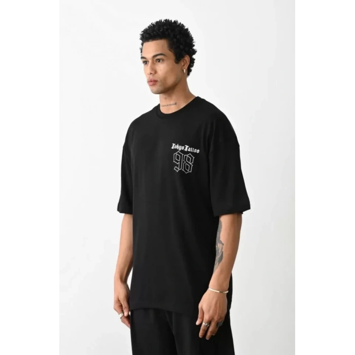 MARSiLYAN- Unisex Baskılı Oversize T-Shirt - Siyah