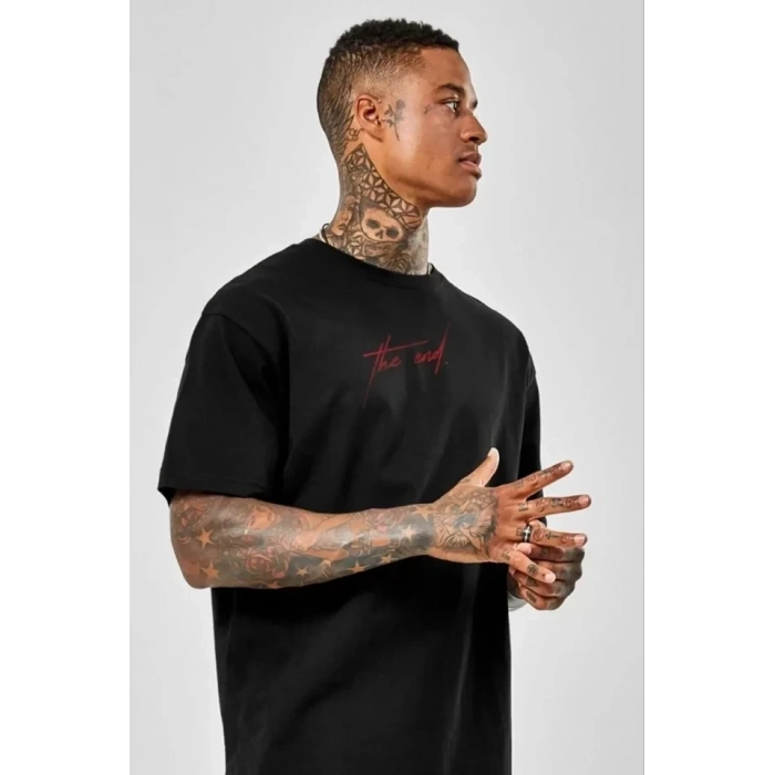MARSiLYAN- Unisex Baskılı Oversize T-Shirt - Siyah