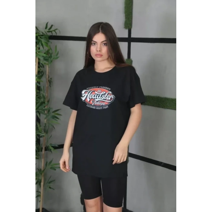 MARSiLYAN- Unisex Baskılı Oversize T-Shirt - Siyah