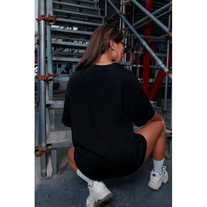 MARSiLYAN- Unisex Baskılı Oversize T-Shirt - Siyah