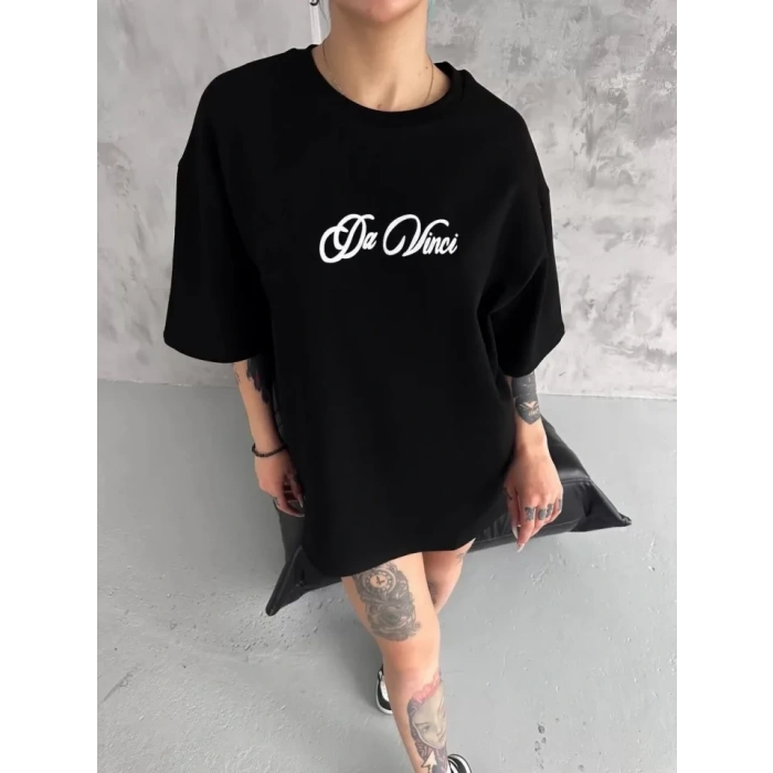 MARSiLYAN- Unisex Baskılı Oversize T-Shirt - Siyah