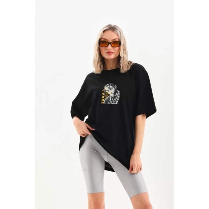 MARSiLYAN- Unisex Baskılı Oversize T-Shirt - Siyah