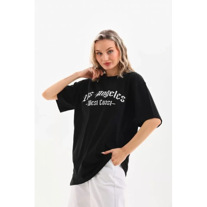 MARSiLYAN- Unisex Baskılı Oversize T-Shirt - Siyah