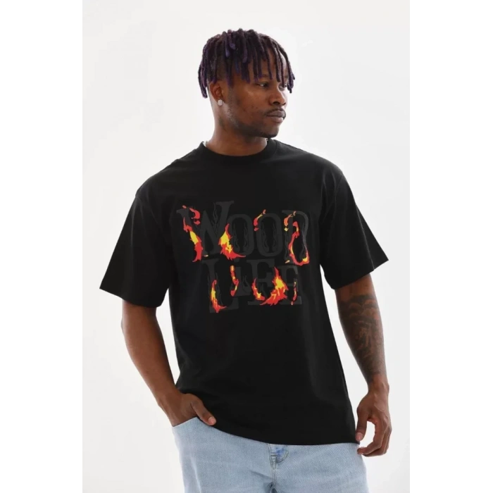 MARSiLYAN- Unisex Baskılı Oversize T-Shirt - Siyah